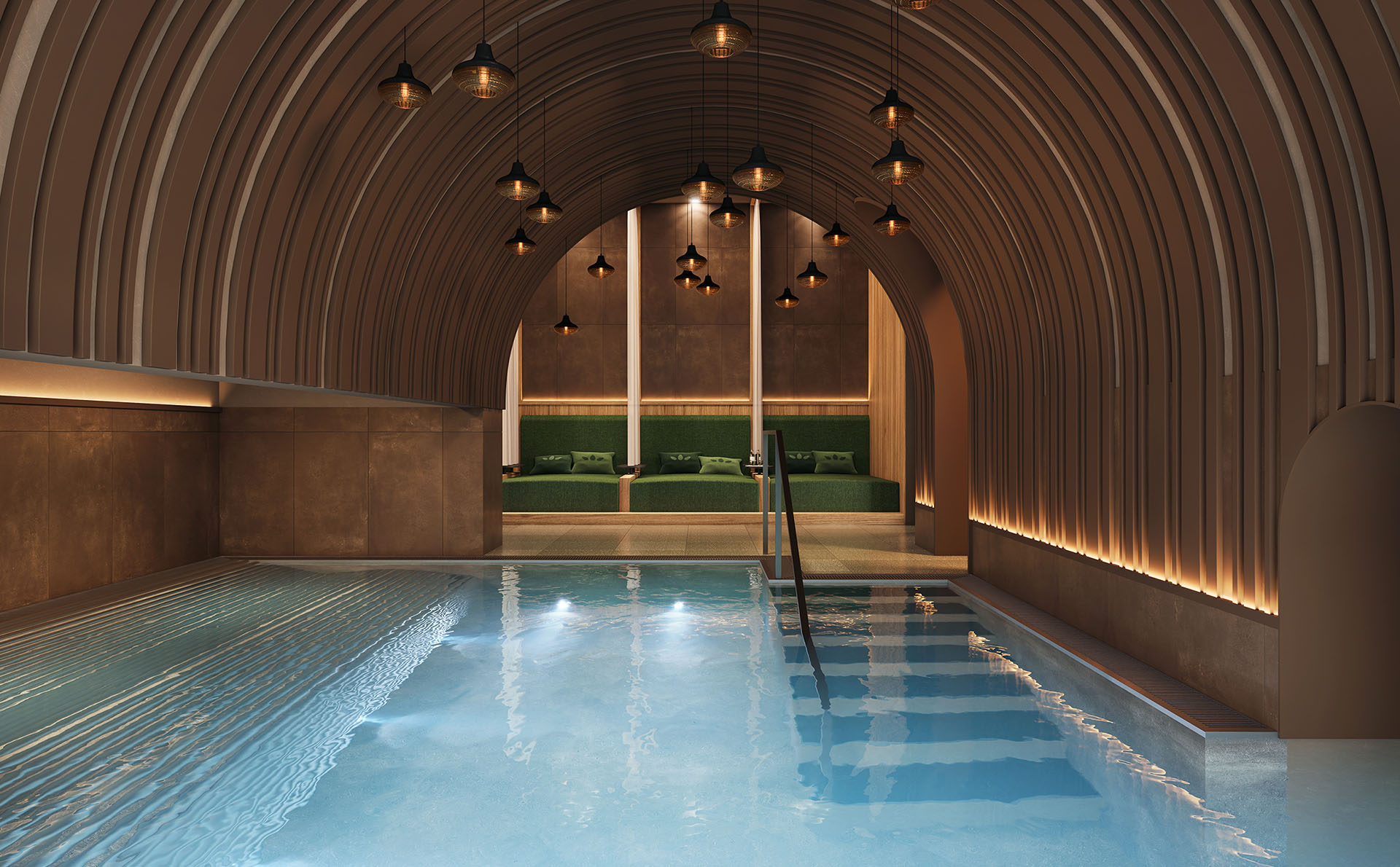 Moderner Indoor Pool im Spa Bereich des Hotels Fanny im Allgäu