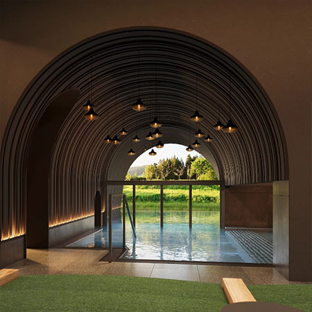 Innenpool im Spa mit Blick auf die Allgäuer Natur