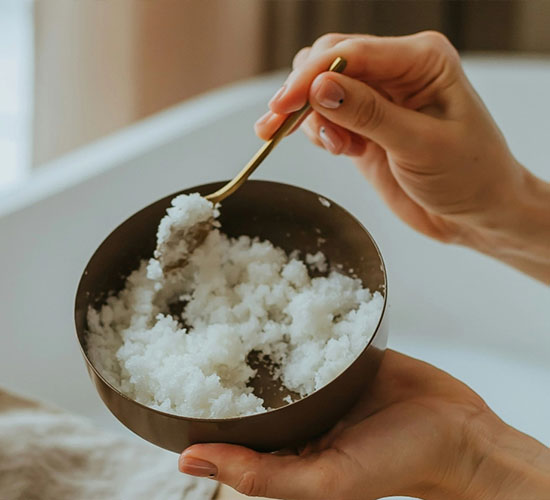 Meersalzpeeling in einer Schale mit Löffel