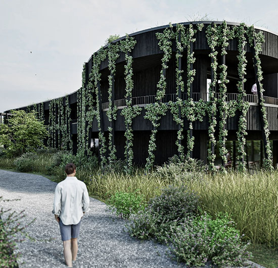 Nachhaltiges Wellnesshotel mit begrünter Naturfassade