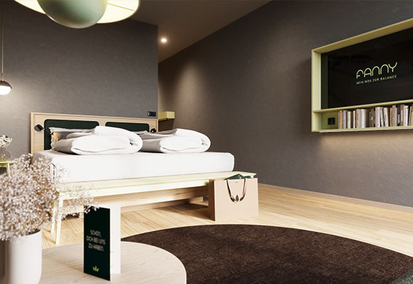 Modern gestaltetes Doppelzimmer mit minimalistischem Design