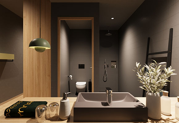 Doppelzimmer mit Balkonblick, Sitzbank und warmem Licht