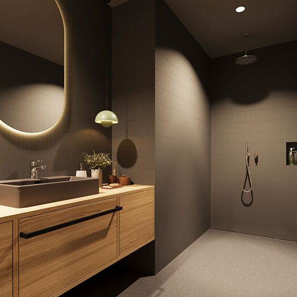 Modernes Badezimmer mit Waschbecken und Spiegel