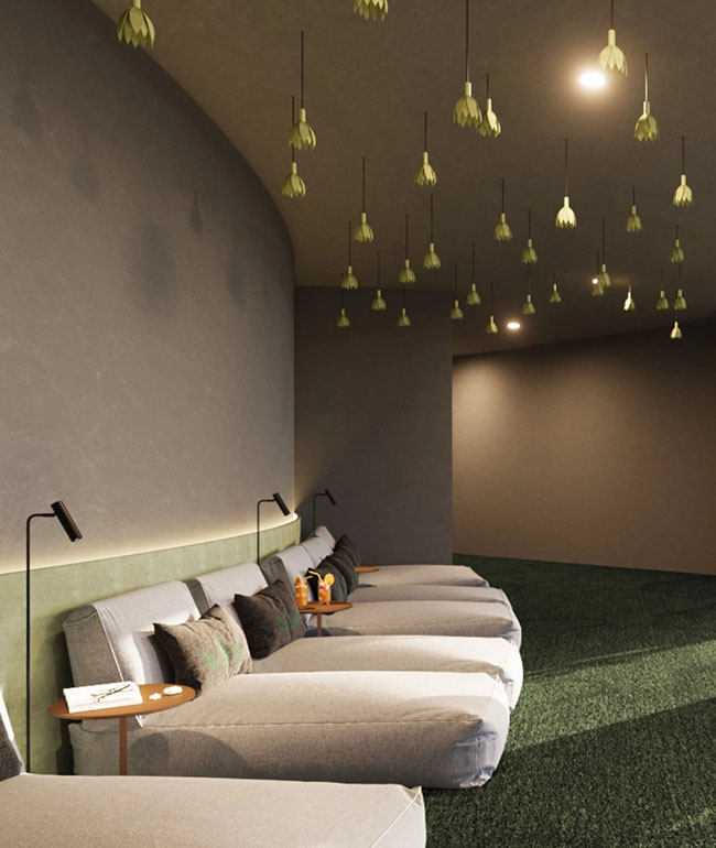 Entspannungsraum im Spa mit mehreren Liegen und sanfter Beleuchtung