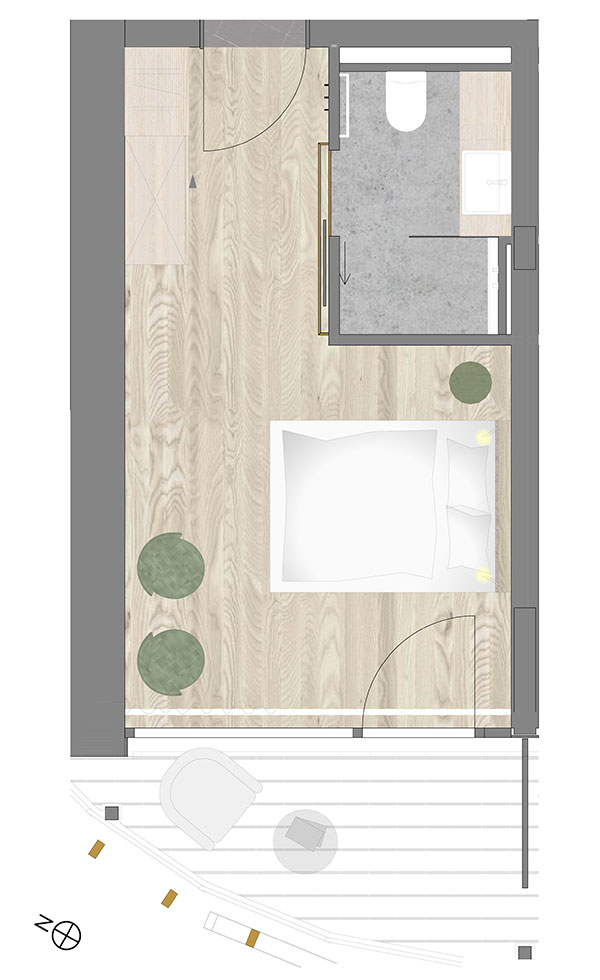 Grundriss Doppelzimmer Abendlicht mit Balkon im Hotel Fanny