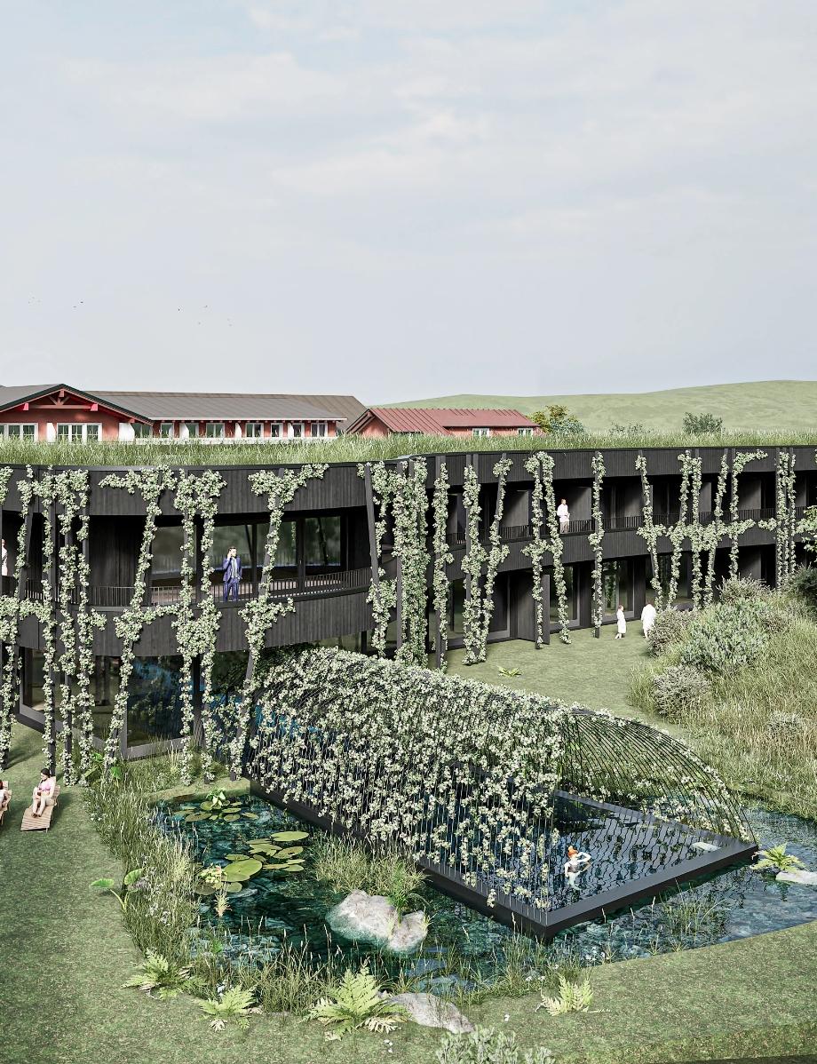 Moderne Architektur eines Wellnesshotels in der Natur